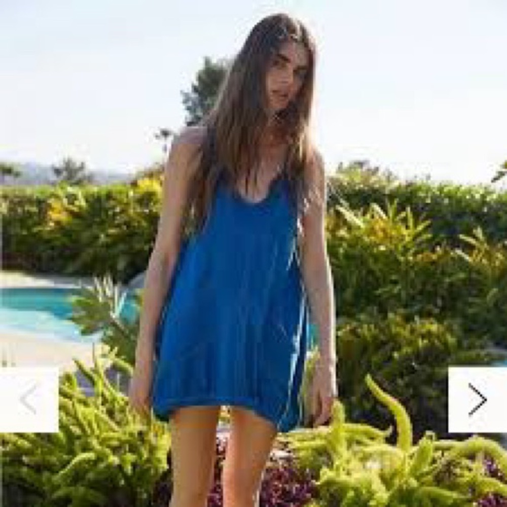Free People Beach Blue Sleeveless Cory Tunic Pockets Size Small Oversized NWT